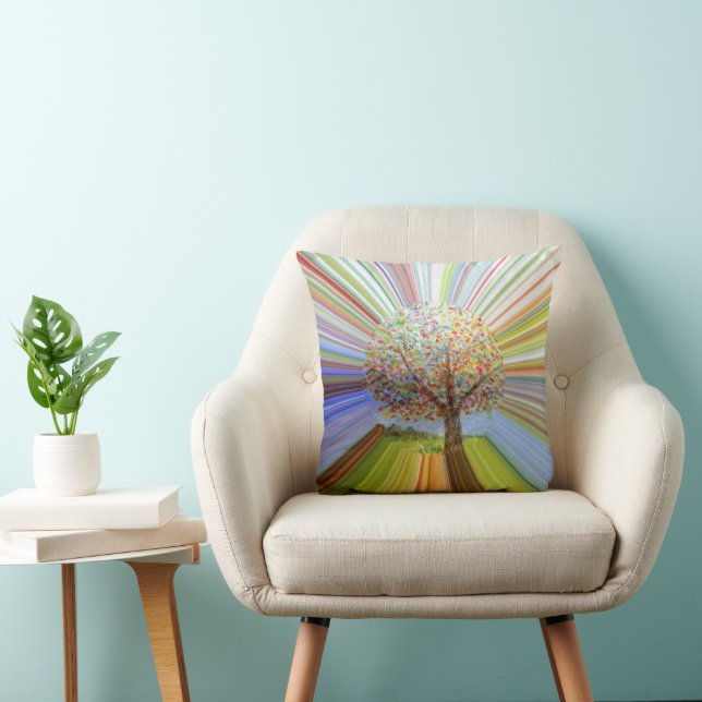 Coussin Rayures multicolores Art de l'arbre d'automne (Chaise)