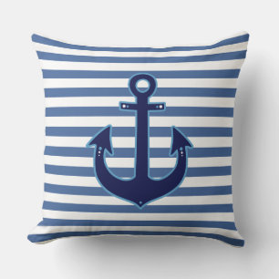 Coussin rayures nautiques et ancre décoration marine