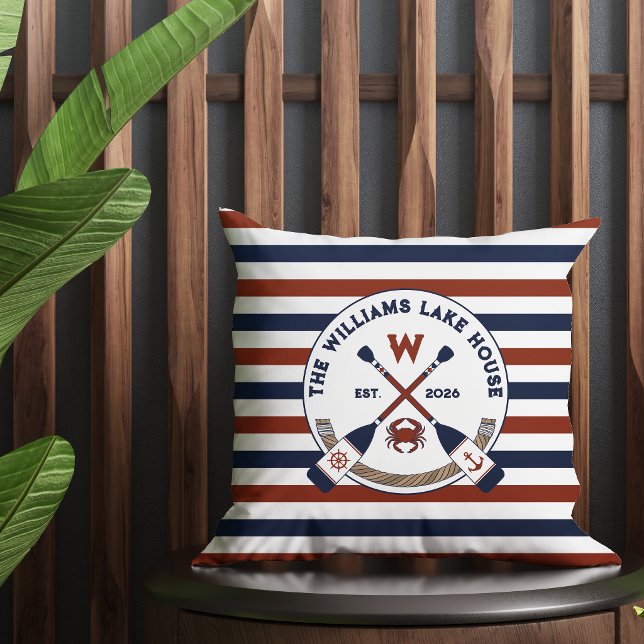Coussin Rayures Nautiques Rames Crabe Monogramme Maison de (Créateur téléchargé)