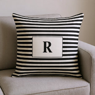 Coussin Rayures Noir/Blanc Monogramme