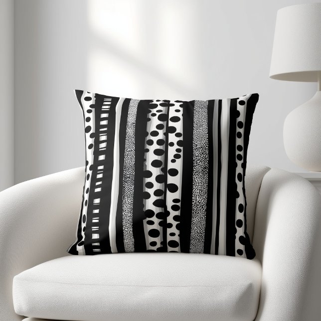 Coussin Rayures noires et blanches abstraites (Créateur téléchargé)