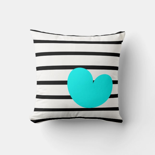 Coussin Rayures noires et blanches avec le coeur d'Aqua (Recto)