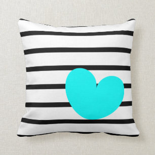Coussin Rayures noires et blanches avec le coeur d'Aqua