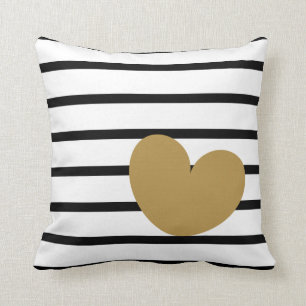 Coussin Rayures noires et blanches avec le coeur d'or