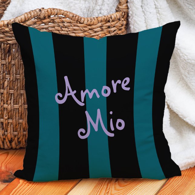 Coussin Rayures noires et sarcelles audacieuses | Amore Mi (Créateur téléchargé)