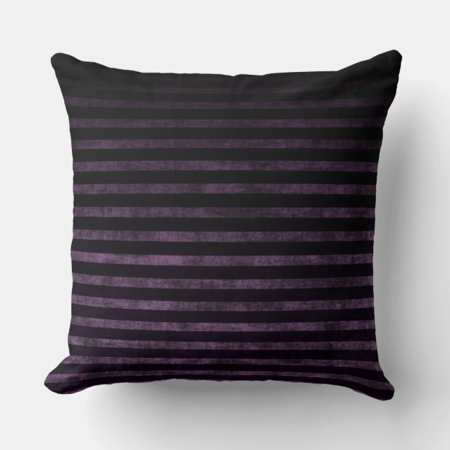 Coussin Rayures ombrées grunge noir et violet (Recto)