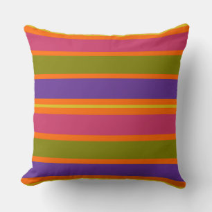 Coussin Rayures orange, jaune, rouge, vert et violet