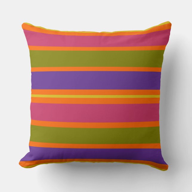 Coussin Rayures orange, jaune, rouge, vert et violet (Recto)