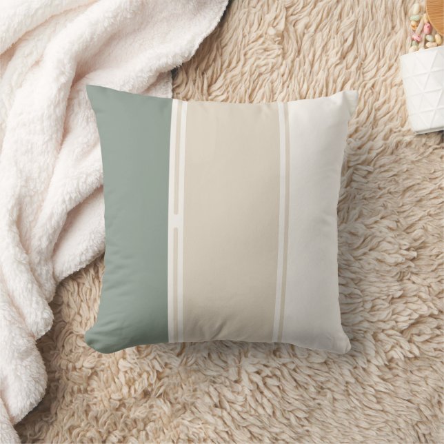 Coussin rayures pastel vert sauge beige (Couverture)