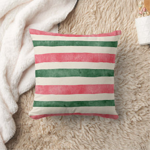 Coussin Rayures points verts crème rose