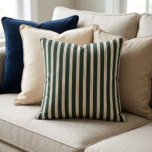 Coussin Rayures Rétro - Vert foncé, Beige et Rouge foncé