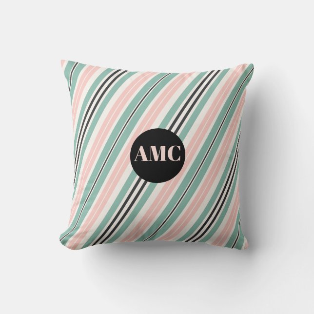Coussin Rayures rose aqua et gris foncé (Recto)