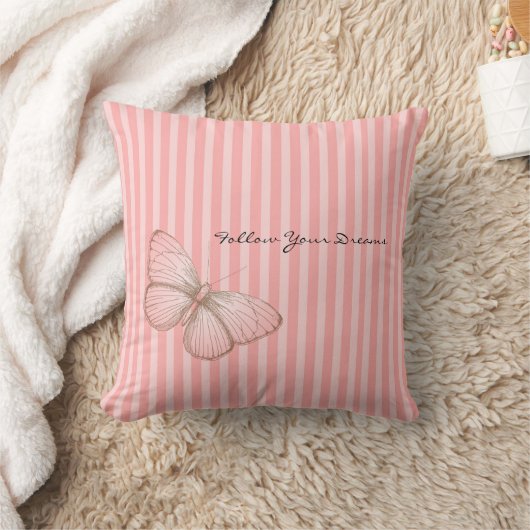 Coussin Rayures roses avec papillon (Couverture)