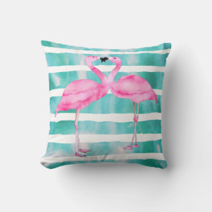 Coussin Rayures roses de turquoise de Flamants roses
