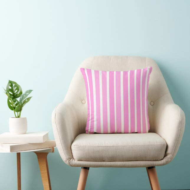 Coussin Rayures roses et blanches  (Chaise)