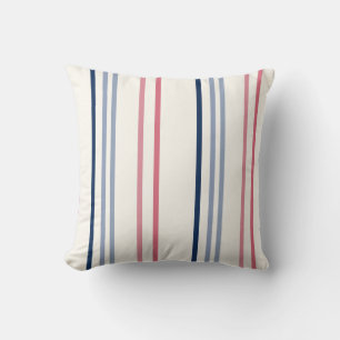 Coussin Rayures roses et bleues sur fond blanc