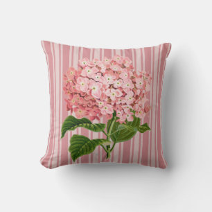 Coussin Rayures roses et hortensia