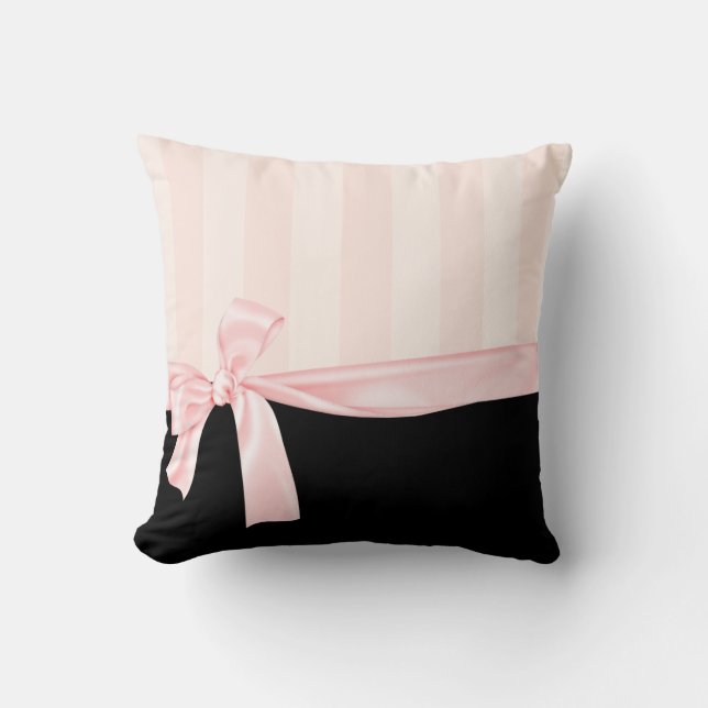 Coussin Rayures roses Girly parisiennes et arc rose-clair (Recto)