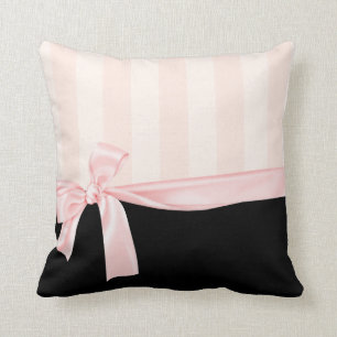 Coussin Rayures roses Girly parisiennes et arc rose-clair