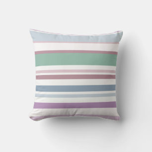 Coussin rayures roses vertes violettes et bleues