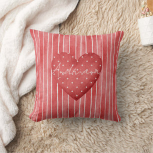 Coussin Rayures Rouges et Blanches Cœurs à Points