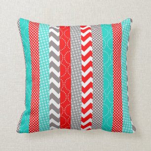 Coussin Rayures rouges et turquoises au néon lumineuses d