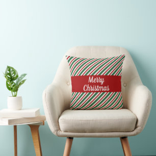 Coussin Rayures Rouges Vertes Noël Festif Joyeux