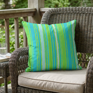Coussin Rayures tendance vert citron aqua turquoise