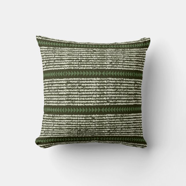 Coussin rayures tribales vert rustique vert forêt profonde (Recto)