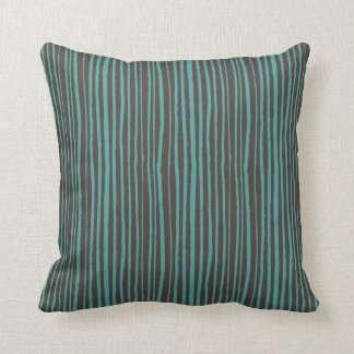 Coussin Rayures turquoises peintes sur le brun foncé