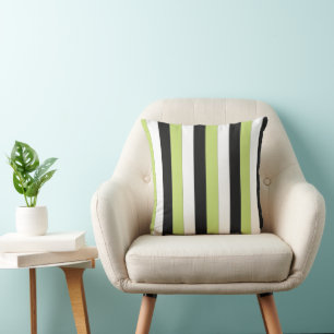 Coussin Rayures Vert Blanc Noir Bloc de Couleur