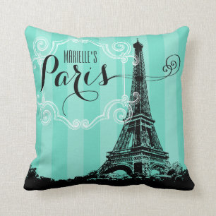 Coussin Rayures vertes de Seafoam de monogramme de Tour