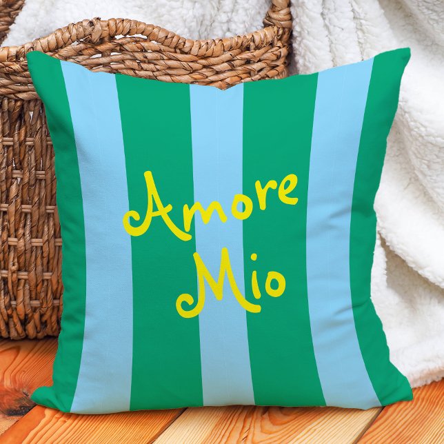 Coussin Rayures vertes et bleues vives | Amore Mio (Créateur téléchargé)