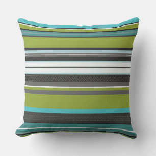 Coussin Rayures vertes, turquoise et grises