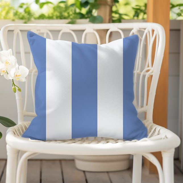 Coussin Rayures verticales blanches et bleues de barbeau (Créateur téléchargé)