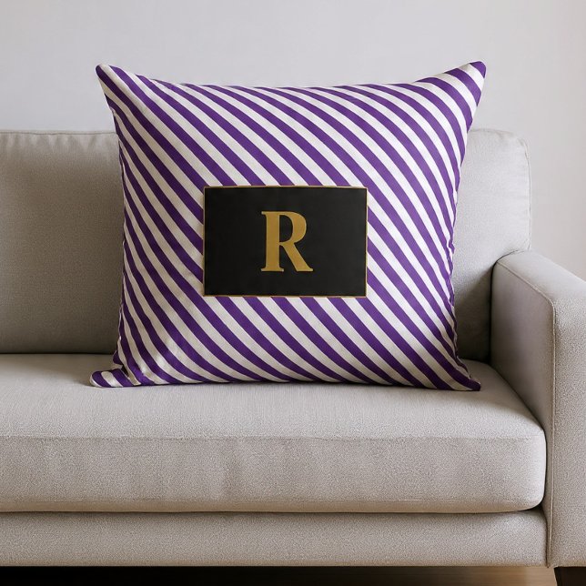 Coussin Rayures violet/blanc monogrammées (Créateur téléchargé)