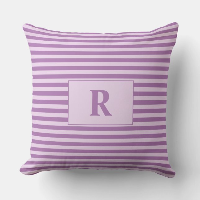 Coussin Rayures violettes monogrammes Lancer l'oreiller (Recto)