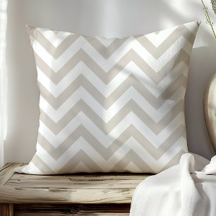 Coussin Rayures Zigzag Chevron Beige et Blanc de Mode