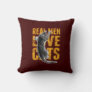 Coussin Real Men Love Chats sur rouge bordeaux