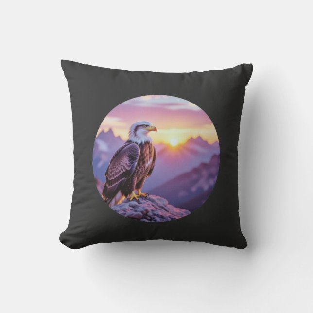 Coussin Realistic Eagle on Rock – Majestic Wildlife Scene (Recto)