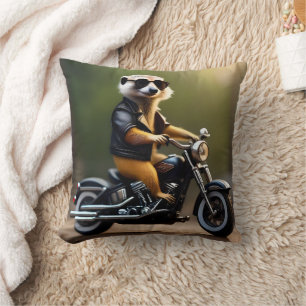Coussin Rebel Meerkat : Cuirs, lunettes de soleil et moto