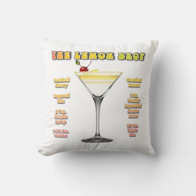 Coussin Recette de cocktail LEMON DROP MARTINI Art (Recto)