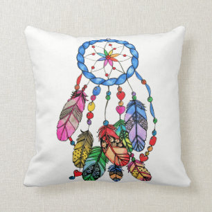 Coussin Receveur de rêve d'arc-en-ciel d'aquarelle et mots