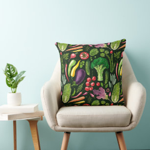 Coussin Récolte de légumes et d'herbes sur le noir