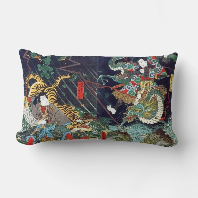 Coussin Rectangle 龍 虎, 豊 国 Dragon & Tiger, Toyokuni, Ukiyo-e (Recto)