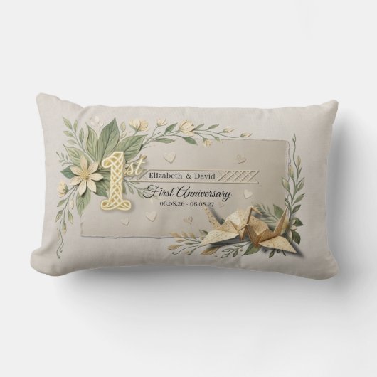 Coussin Rectangle 1ère Anniversaire de Mariage en Papier Découpe de (Recto)
