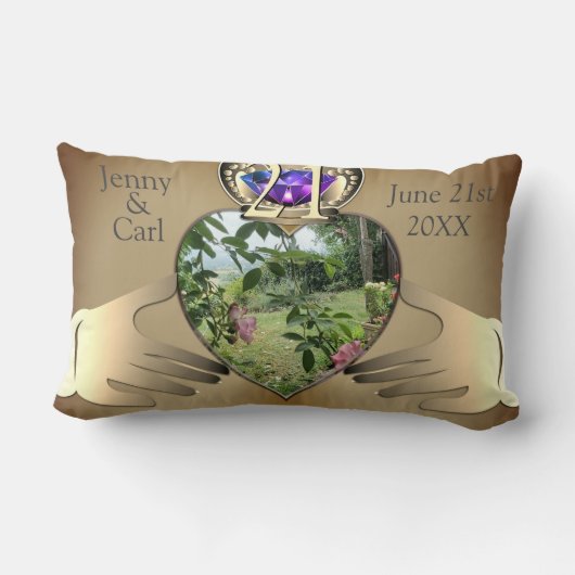 Coussin Rectangle 21e anniversaire de la photo Mariage en laiton Cla (Verso)