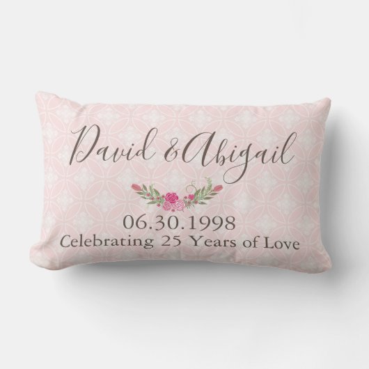 Coussin Rectangle 25 ans Mariage Anniversaire Plutôt rose (Recto)
