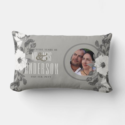 Coussin Rectangle 25e anniversaire du Mariage de la photo Floral Sil (Recto)