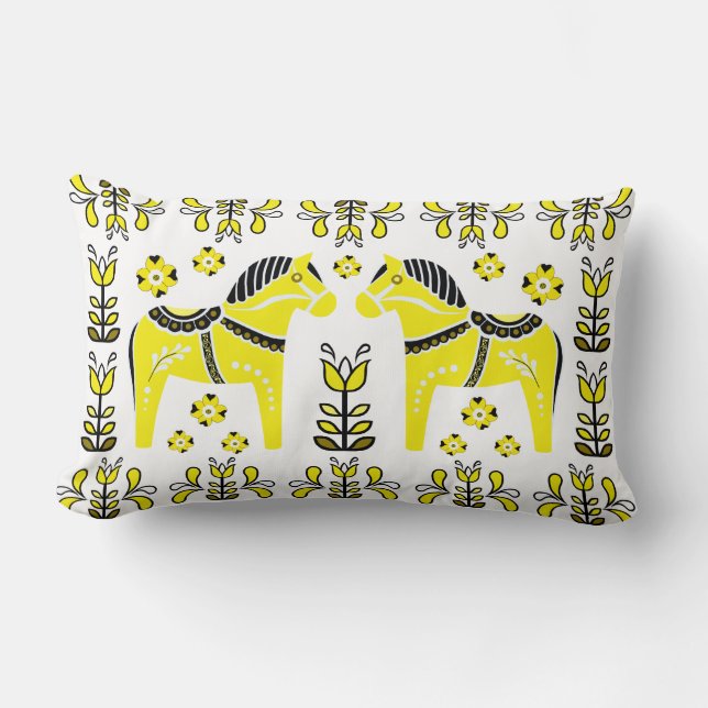 Coussin Rectangle 2 Dala folklorique Cheval/Folk floral/Friésien/bla (Recto)